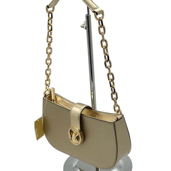 RETAIL $398 MICHAEL Michael Kors Carmen Small Pouchette Pale Gold *NEW w/ Tags* - Picture 3 of 14